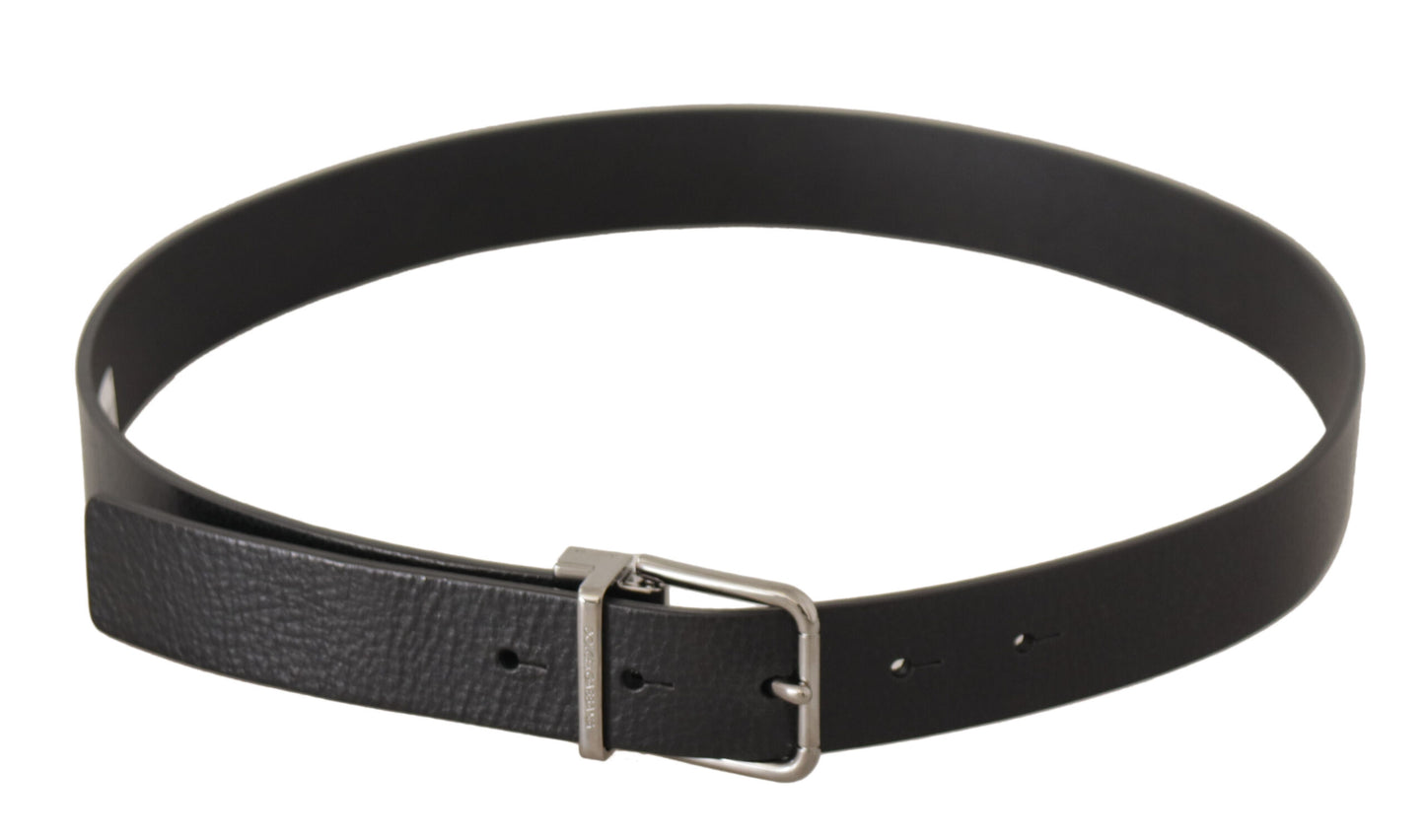 Dolce &amp; Gabbana Black Plain Leather Silver Tone Metal Buckle Belt