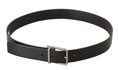 Dolce &amp; Gabbana Black Plain Leather Silver Tone Metal Buckle Belt