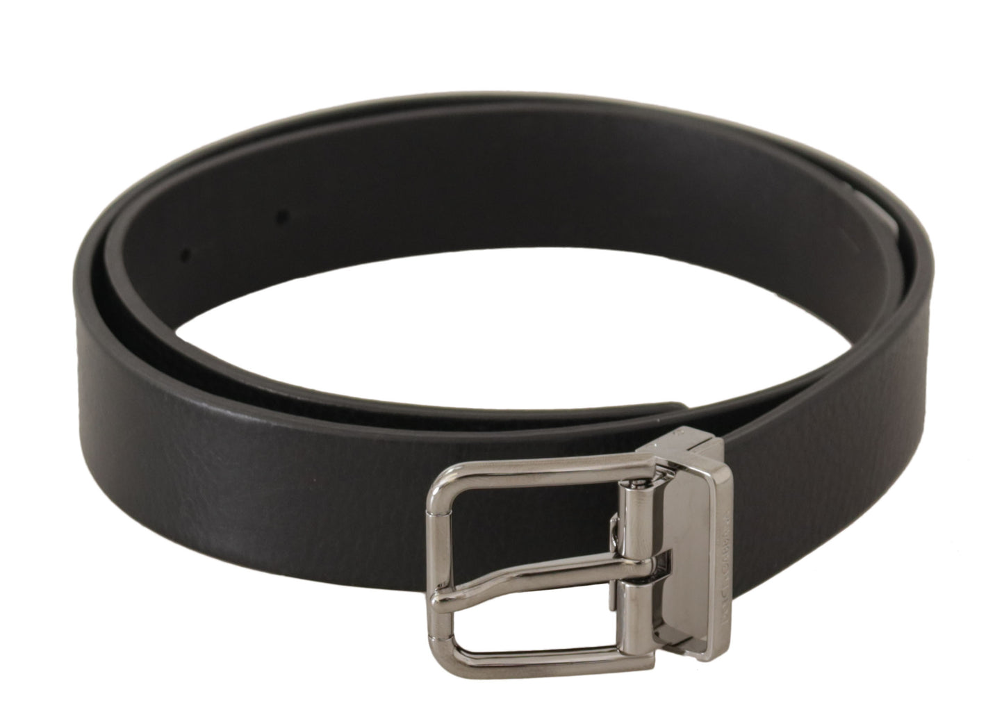 Dolce &amp; Gabbana Black Plain Leather Silver Tone Metal Buckle Belt