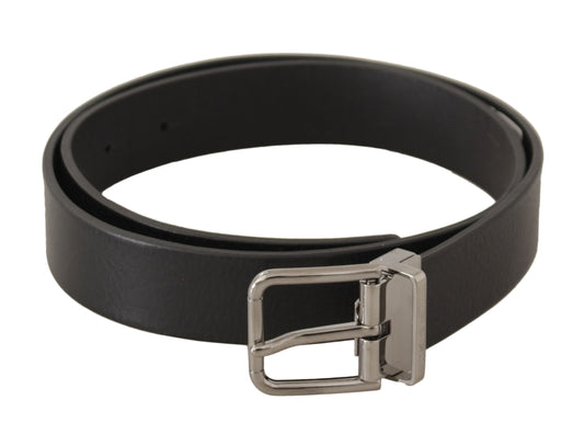 Dolce &amp; Gabbana Black Plain Leather Silver Tone Metal Buckle Belt