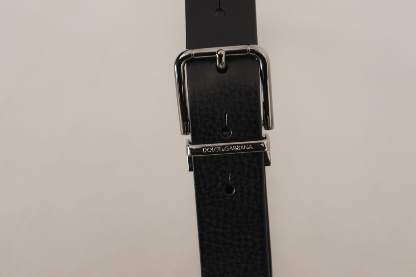 Dolce &amp; Gabbana Black Plain Leather Silver Tone Metal Buckle Belt