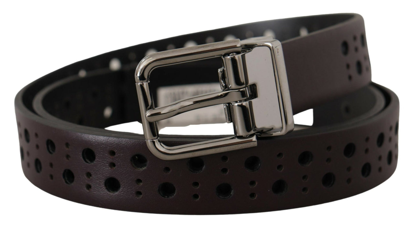 Dolce &amp; Gabbana Dark Purple Perforated Leather Metal Buckle Belt