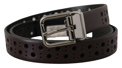 Dolce &amp; Gabbana Dark Purple Perforated Leather Metal Buckle Belt
