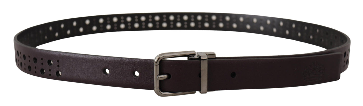Dolce &amp; Gabbana Dark Purple Perforated Leather Metal Buckle Belt