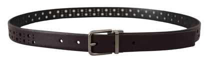 Dolce &amp; Gabbana Dark Purple Perforated Leather Metal Buckle Belt