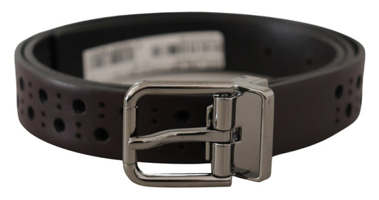 Dolce &amp; Gabbana Dark Purple Perforated Leather Metal Buckle Belt