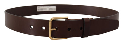 Dolce &amp; Gabbana Brown Polished Leather Gold Tone Metal Buckle Belt