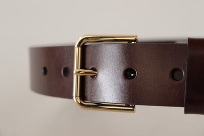 Dolce &amp; Gabbana Brown Polished Leather Gold Tone Metal Buckle Belt