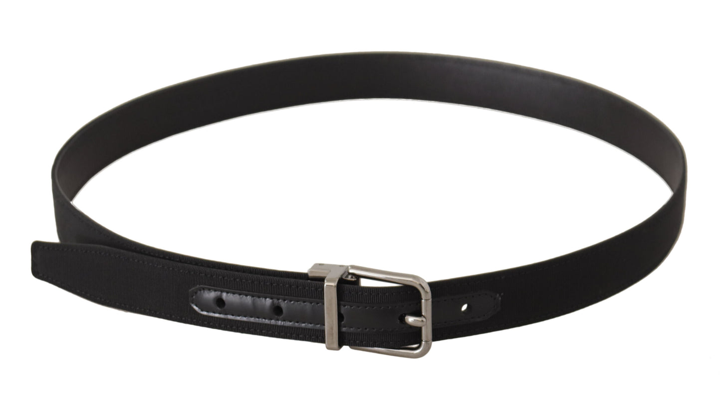 Dolce &amp; Gabbana Black Canvas Leather Silver Metal Buckle Belt