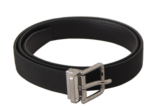 Dolce &amp; Gabbana Black Canvas Leather Silver Metal Buckle Belt