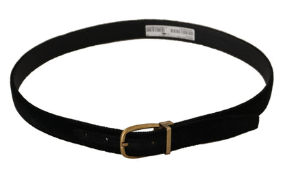 Dolce &amp; Gabbana Black Velvet Leather Gold Tone Metal Buckle Belt
