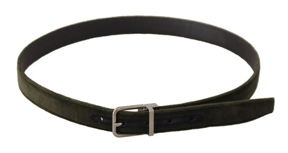 Dolce &amp; Gabbana Green Velvet Silver Tone Metal Buckle Belt