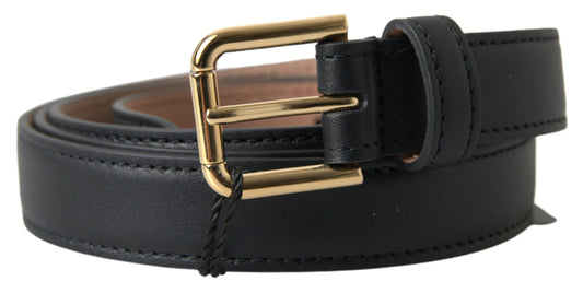Dolce &amp; Gabbana Black Leather Gold Tone Metal Buckle Belt
