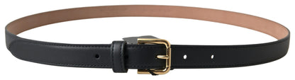 Dolce &amp; Gabbana Black Leather Gold Tone Metal Buckle Belt