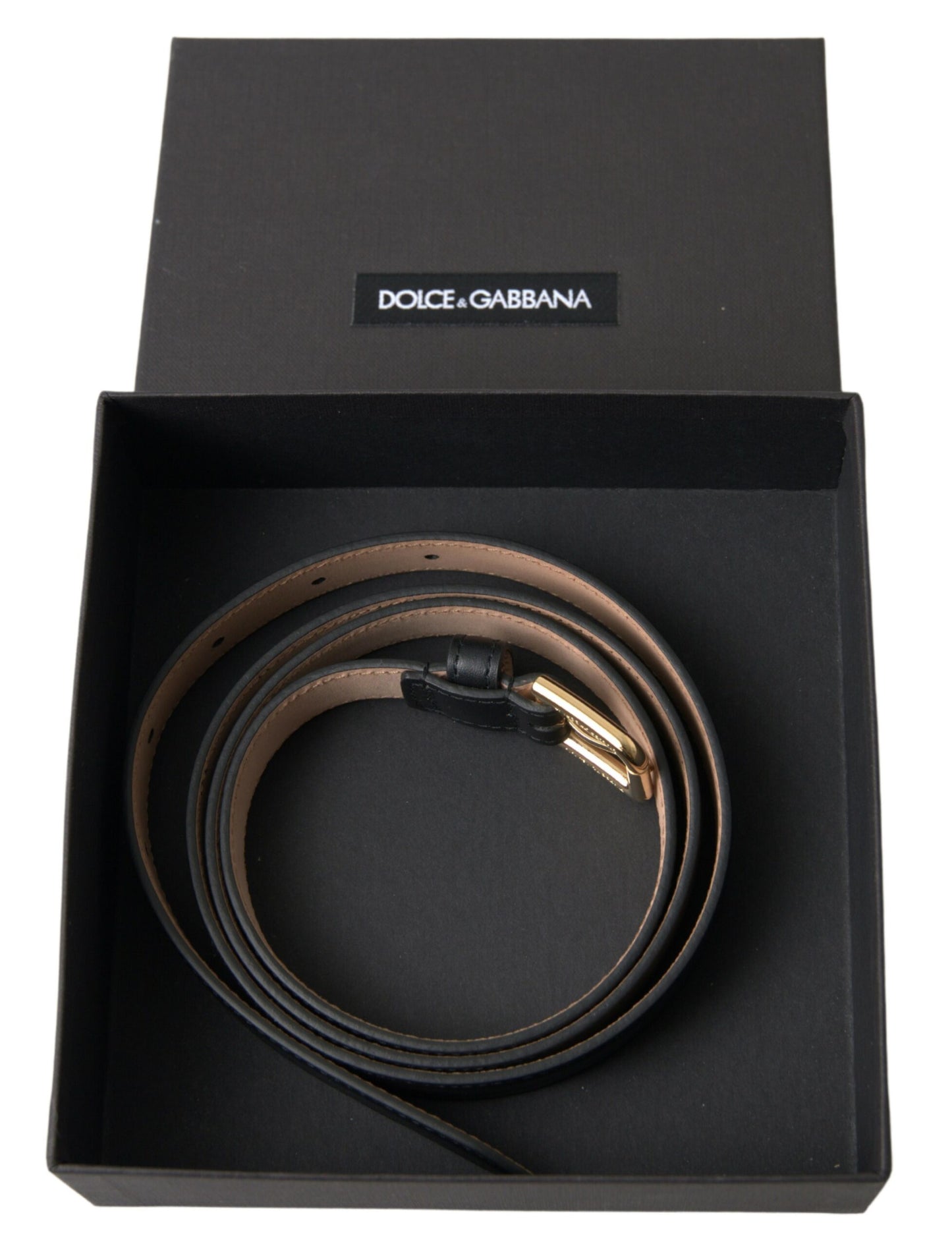Dolce &amp; Gabbana Black Leather Gold Tone Metal Buckle Belt
