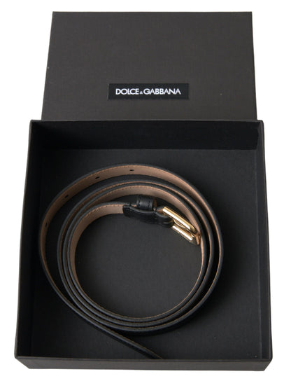 Dolce &amp; Gabbana Black Leather Gold Tone Metal Buckle Belt