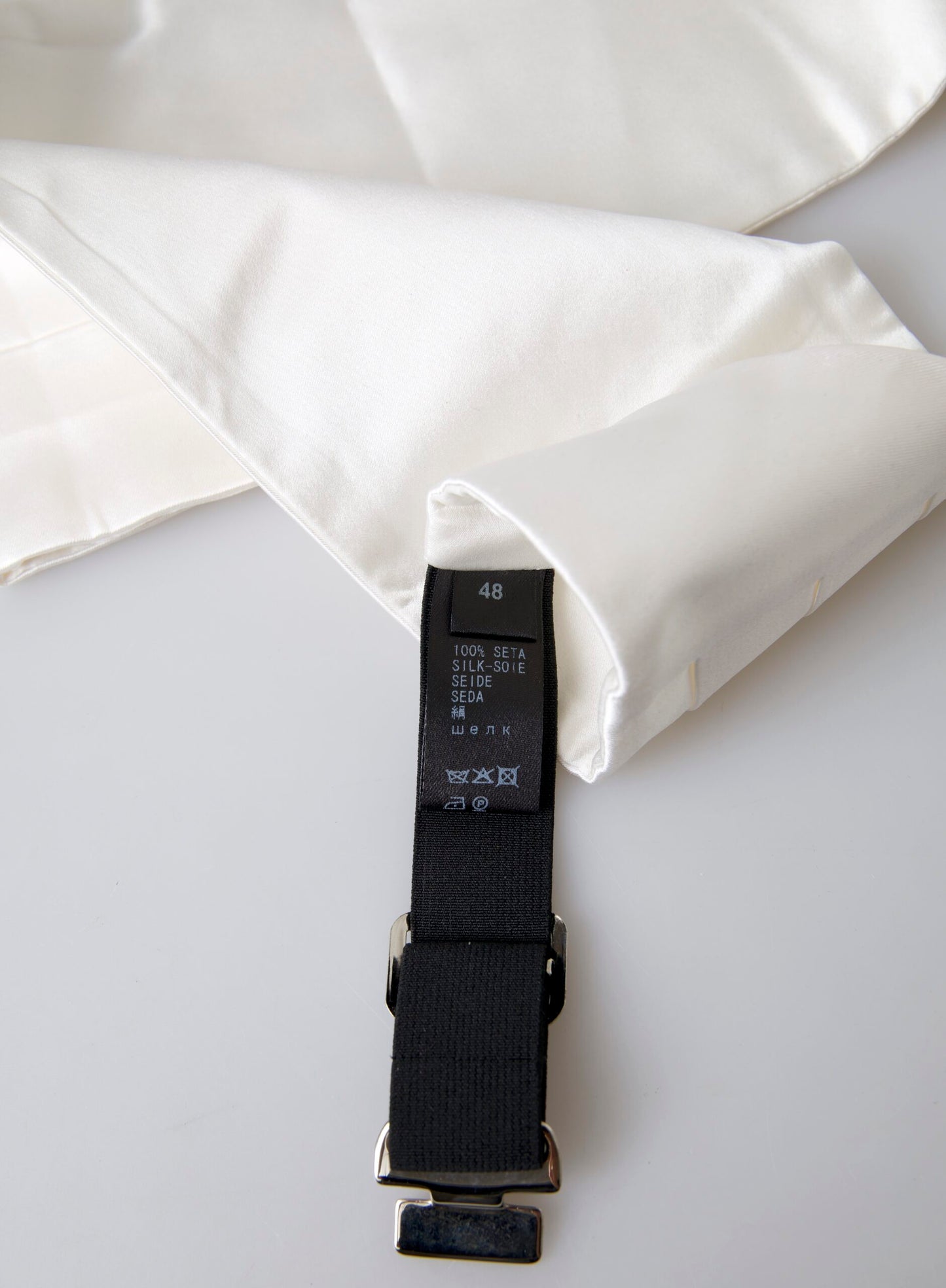 Dolce &amp; Gabbana White Men Wide Waist Silk Belt Cummerbund