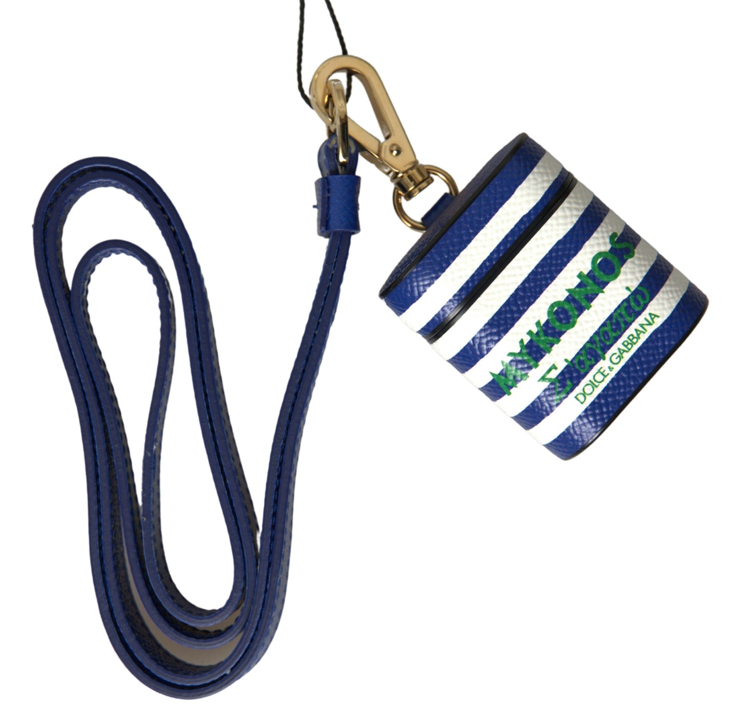 Dolce &amp; Gabbana Airpod-Hülle mit blau gestreiftem Dauphine-Leder und Logo-Print
