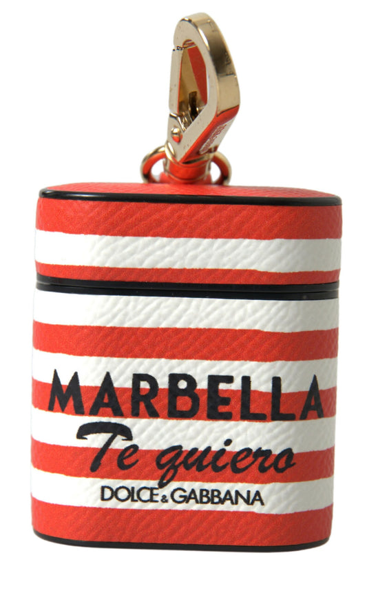Dolce &amp; Gabbana Orange Stripe Dauphine Leather Logo Strap Airpod Case