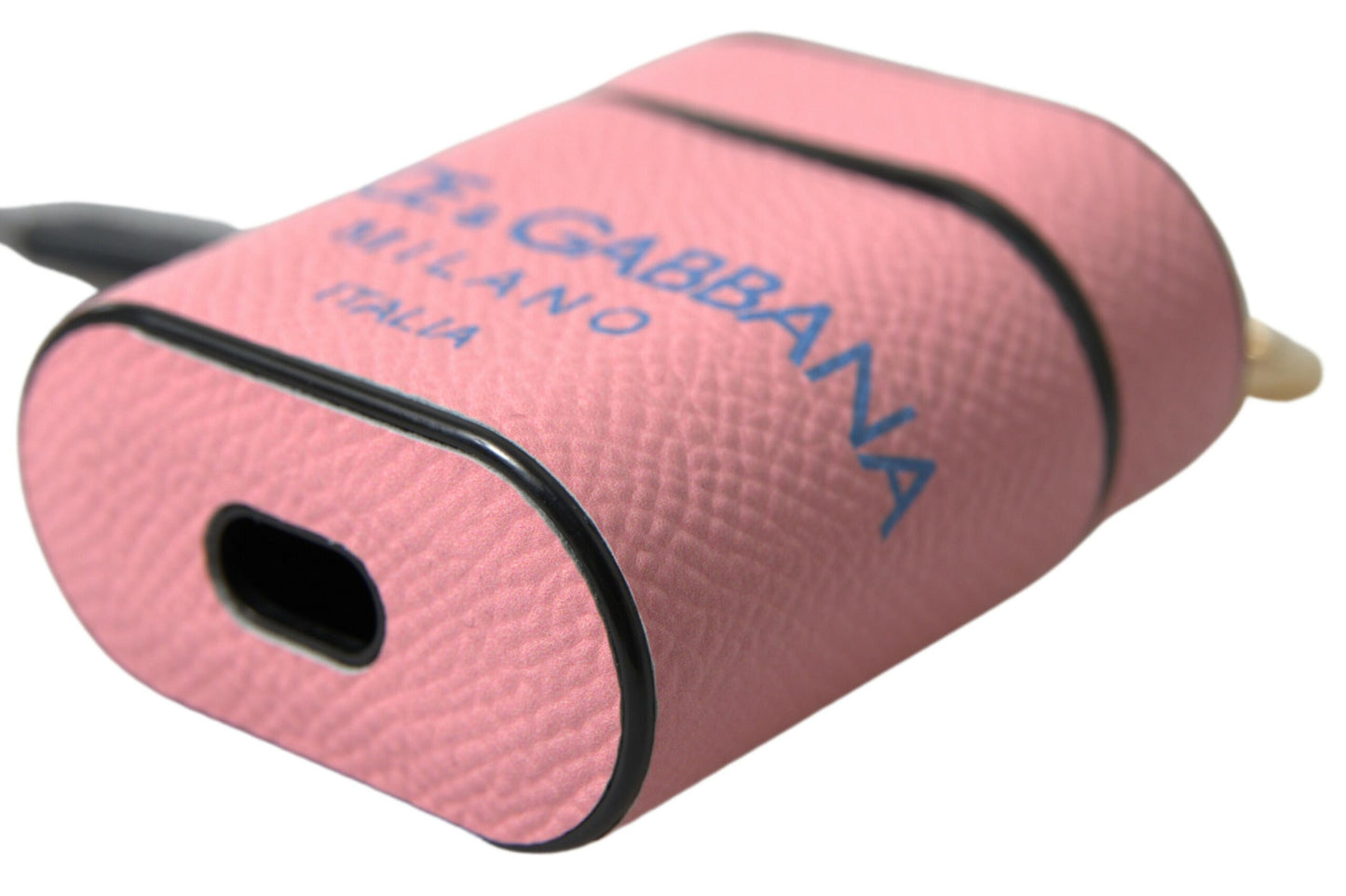 Dolce &amp; Gabbana Pink Blue Calf Leather Logo Print Strap Airpods Case