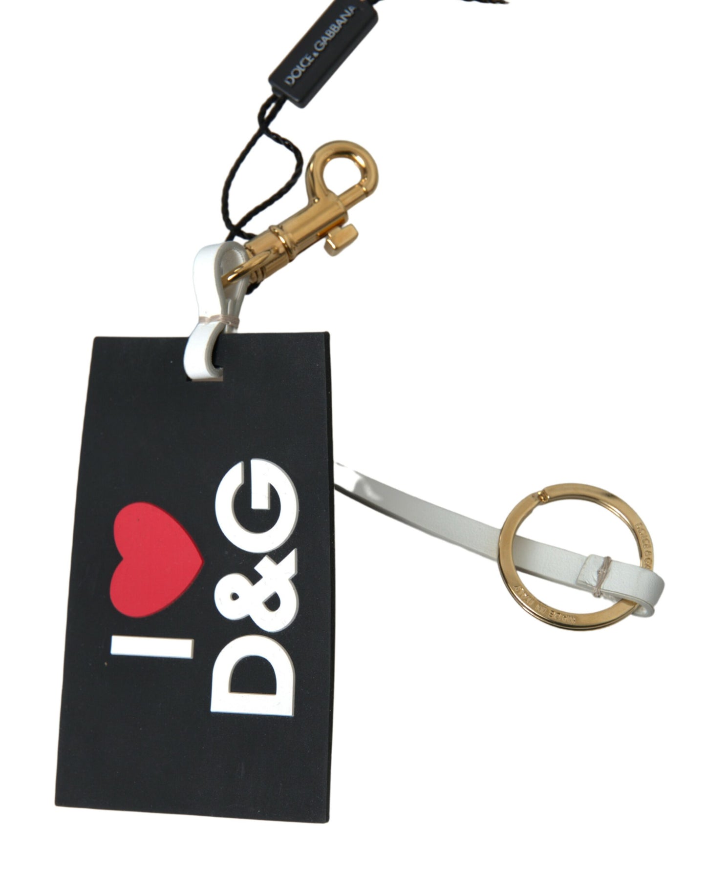 Dolce &amp; Gabbana Black Silicone DG Logo Gold Brass Keychain