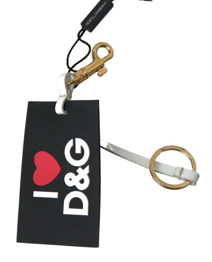 Dolce &amp; Gabbana Black Silicone DG Logo Gold Brass Keychain