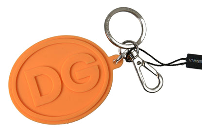 Dolce &amp; Gabbana Orange Rubber DG Logo Gold Brass Metal Keychain