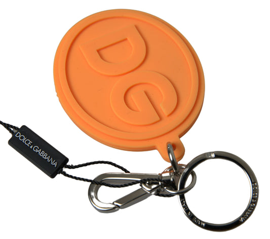 Dolce &amp; Gabbana Orange Rubber DG Logo Gold Brass Metal Keychain