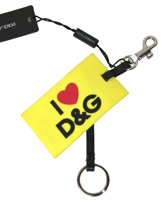 Dolce &amp; Gabbana Yellow Silicone DG Logo Gold Brass Keyring Keychain