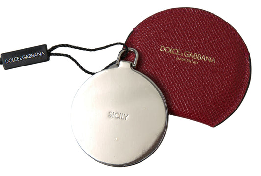 Dolce &amp; Gabbana Red Calfskin Leather Round Hand Mirror Holder