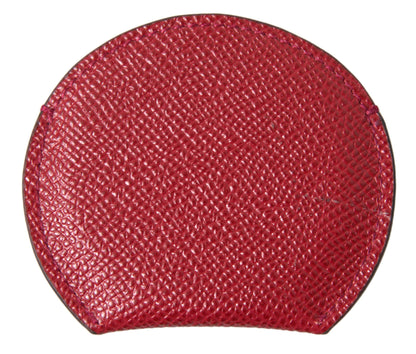 Dolce &amp; Gabbana Red Calfskin Leather Round Hand Mirror Holder