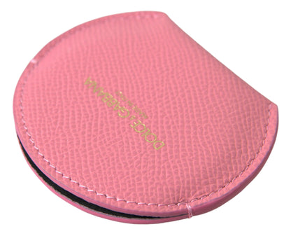 Dolce &amp; Gabbana Pink Calfskin Leather Round Logo Print Hand Mirror Holder