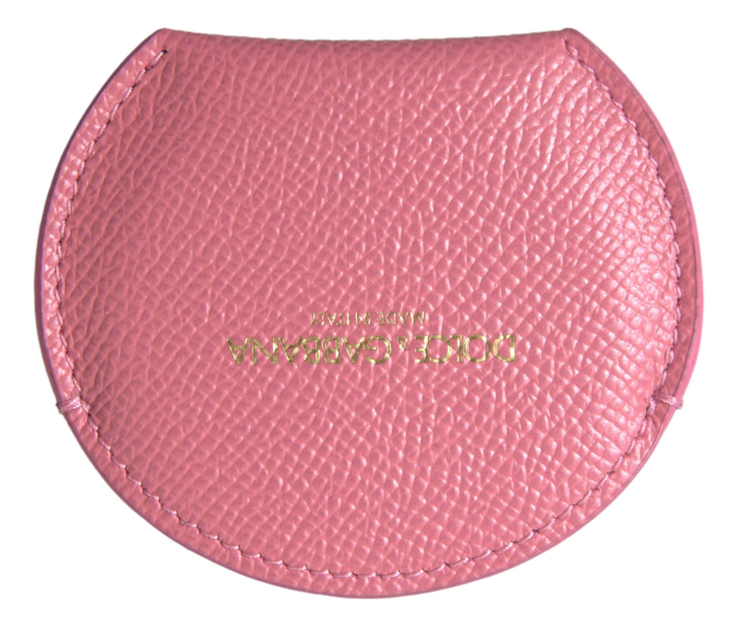 Dolce &amp; Gabbana Pink Calfskin Leather Round Logo Print Hand Mirror Holder