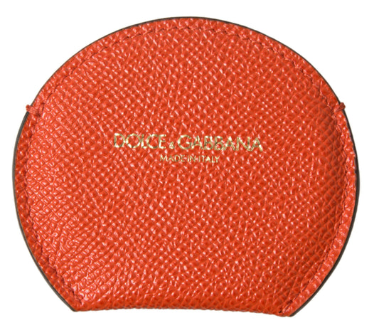 Dolce &amp; Gabbana Orange Calfskin Leather Round Logo Hand Mirror Holder