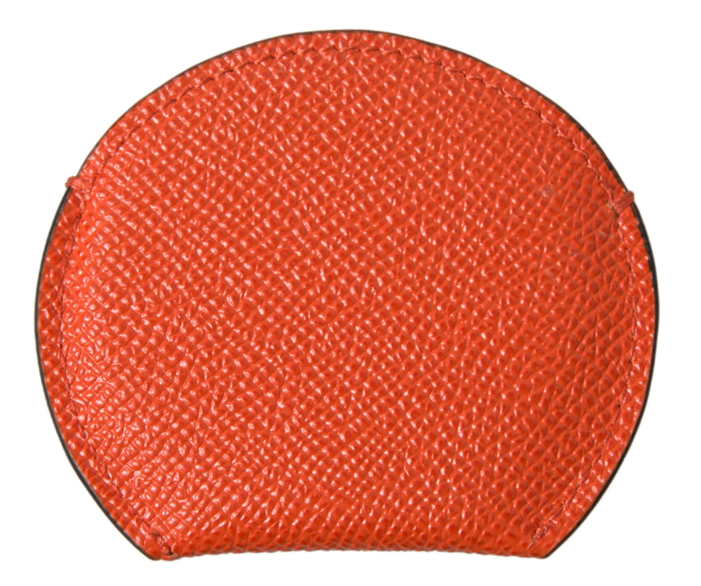 Dolce &amp; Gabbana Orange Calfskin Leather Round Logo Hand Mirror Holder