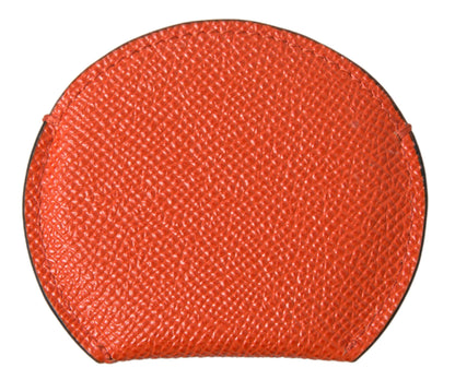 Dolce &amp; Gabbana Orange Calfskin Leather Round Logo Hand Mirror Holder