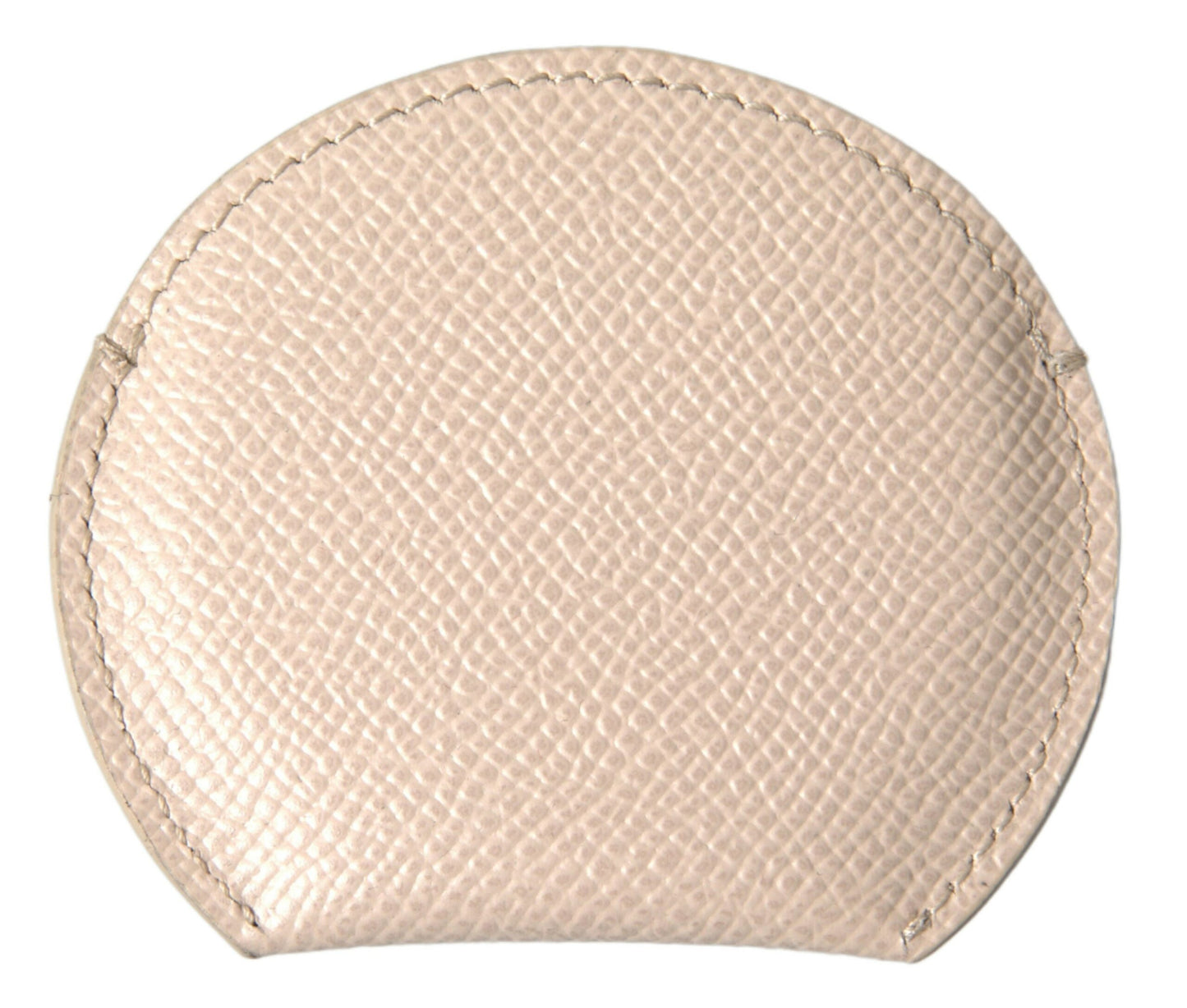 Dolce &amp; Gabbana Beige Calfskin Leather Round Logo Hand Mirror Holder
