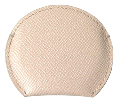 Dolce &amp; Gabbana Beige Calfskin Leather Round Logo Hand Mirror Holder