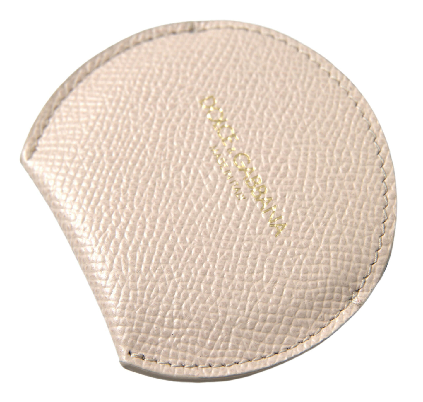 Dolce &amp; Gabbana Beige Calfskin Leather Round Logo Hand Mirror Holder