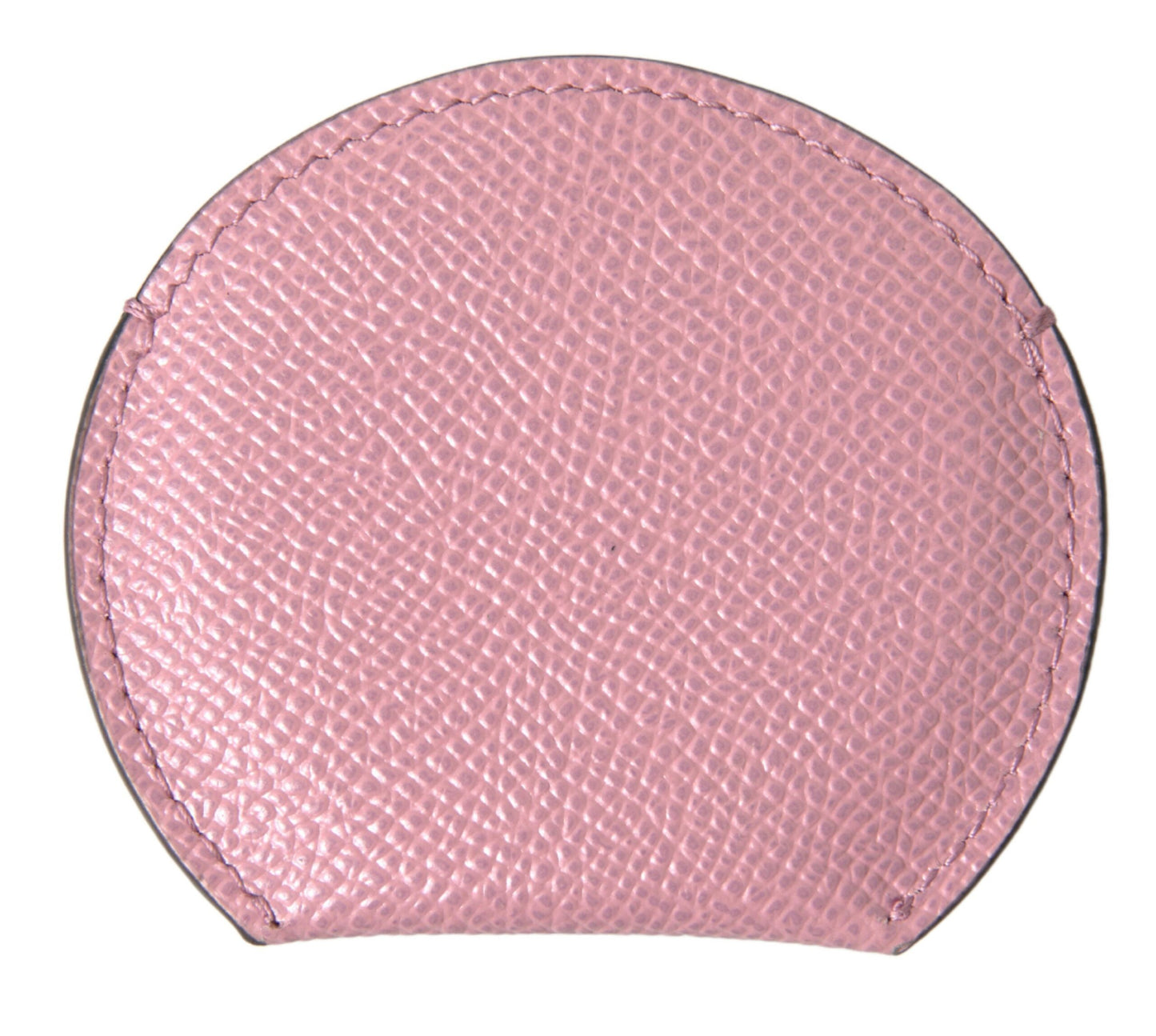 Dolce &amp; Gabbana Pink Calfskin Leather Round Logo Print Hand Mirror Holder