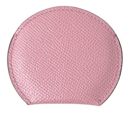Dolce &amp; Gabbana Pink Calfskin Leather Round Logo Print Hand Mirror Holder