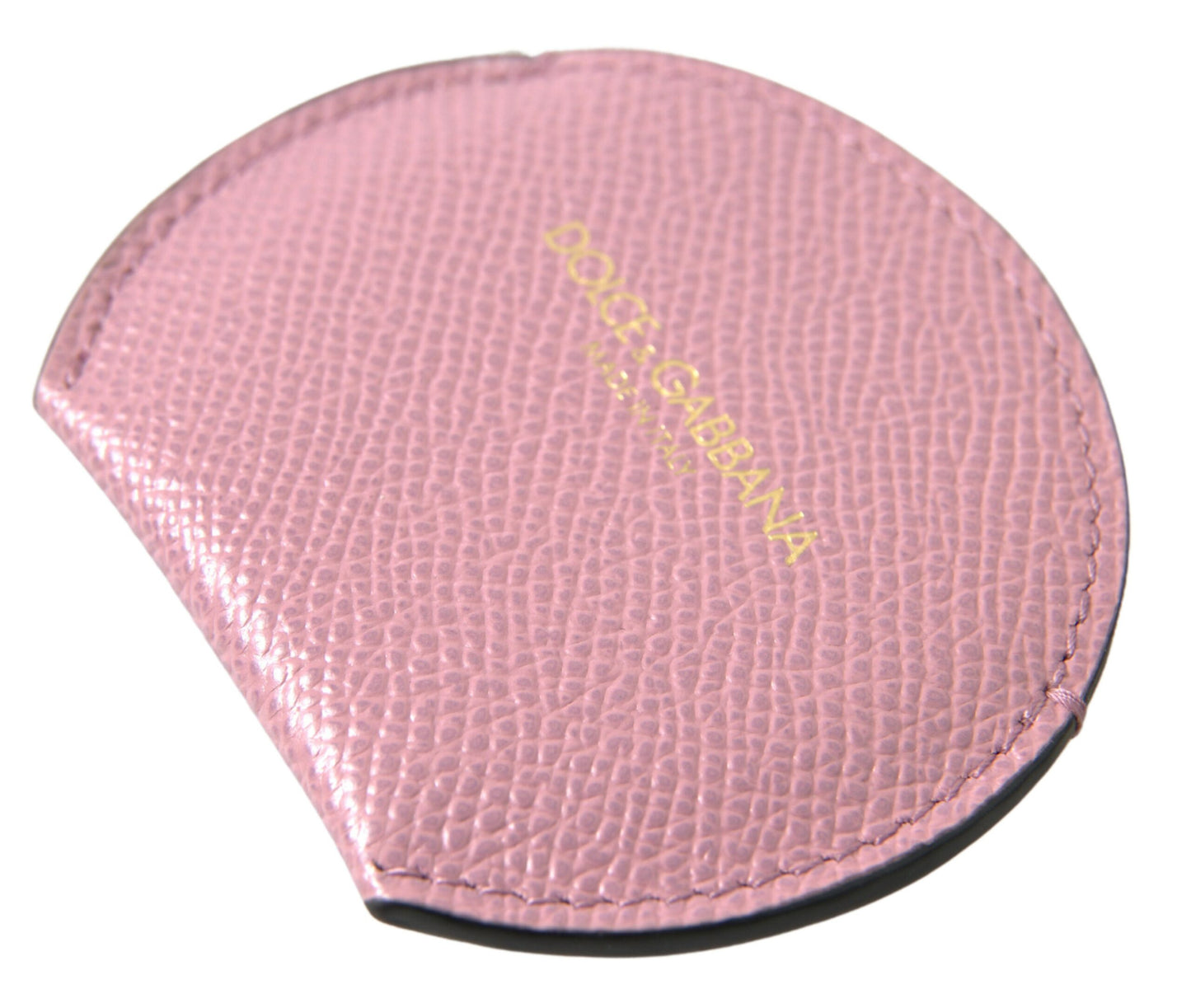 Dolce &amp; Gabbana Pink Calfskin Leather Round Logo Print Hand Mirror Holder