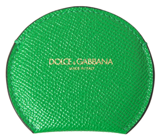 Dolce &amp; Gabbana Green Calfskin Leather Round Logo Hand Mirror Holder