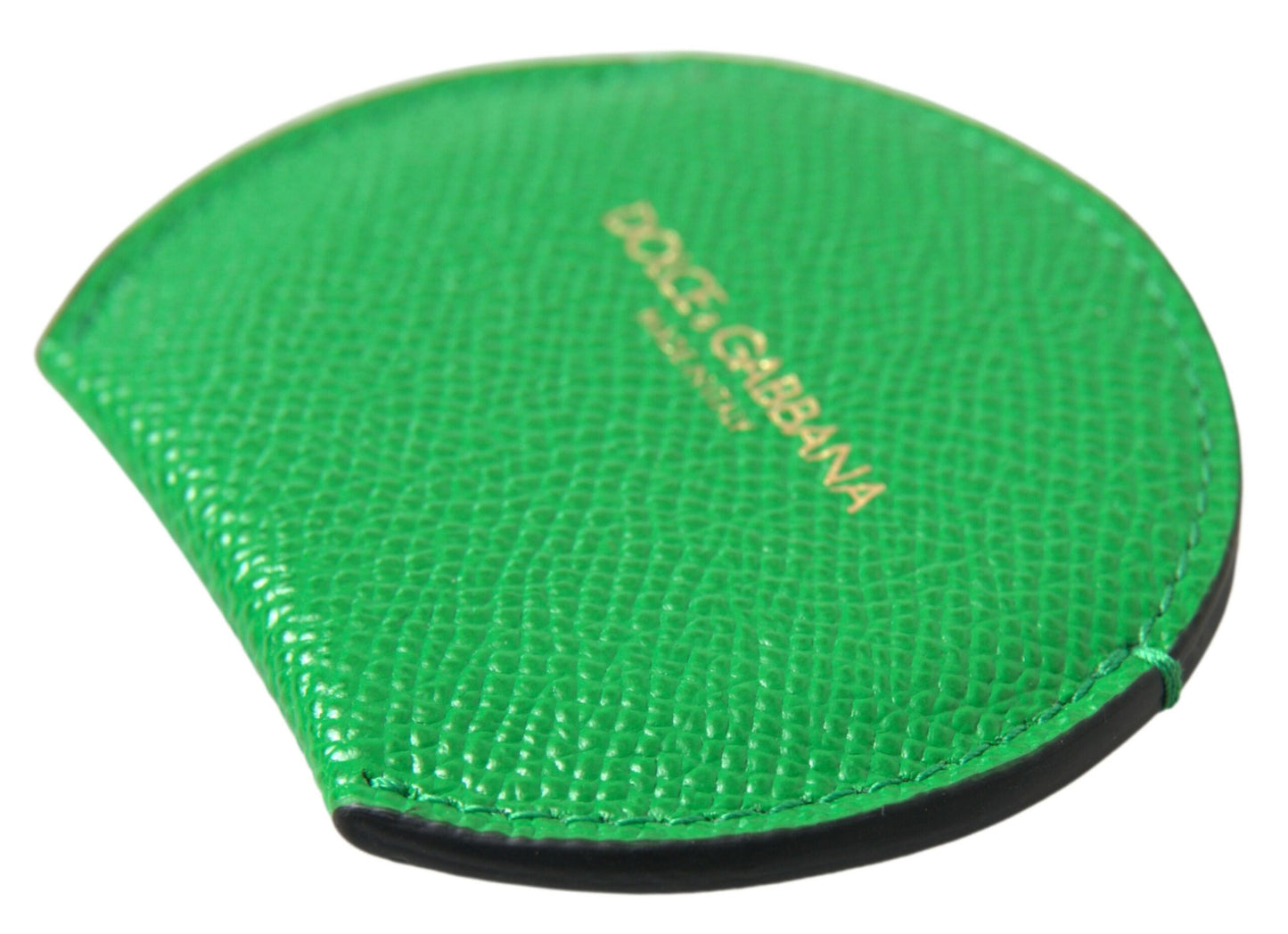 Dolce &amp; Gabbana Green Calfskin Leather Round Logo Hand Mirror Holder