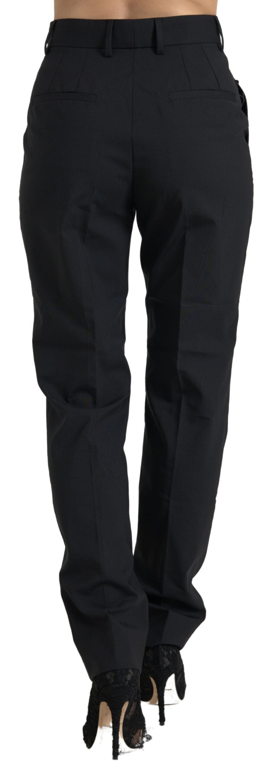 Dolce &amp; Gabbana – Schwarze, hoch taillierte Karottenhose aus Wolle