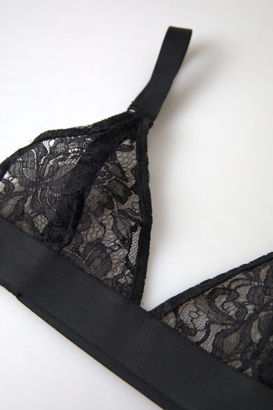 Dolce &amp; Gabbana – Schwarzer Nylon-Stretch-BH mit Blumenspitze