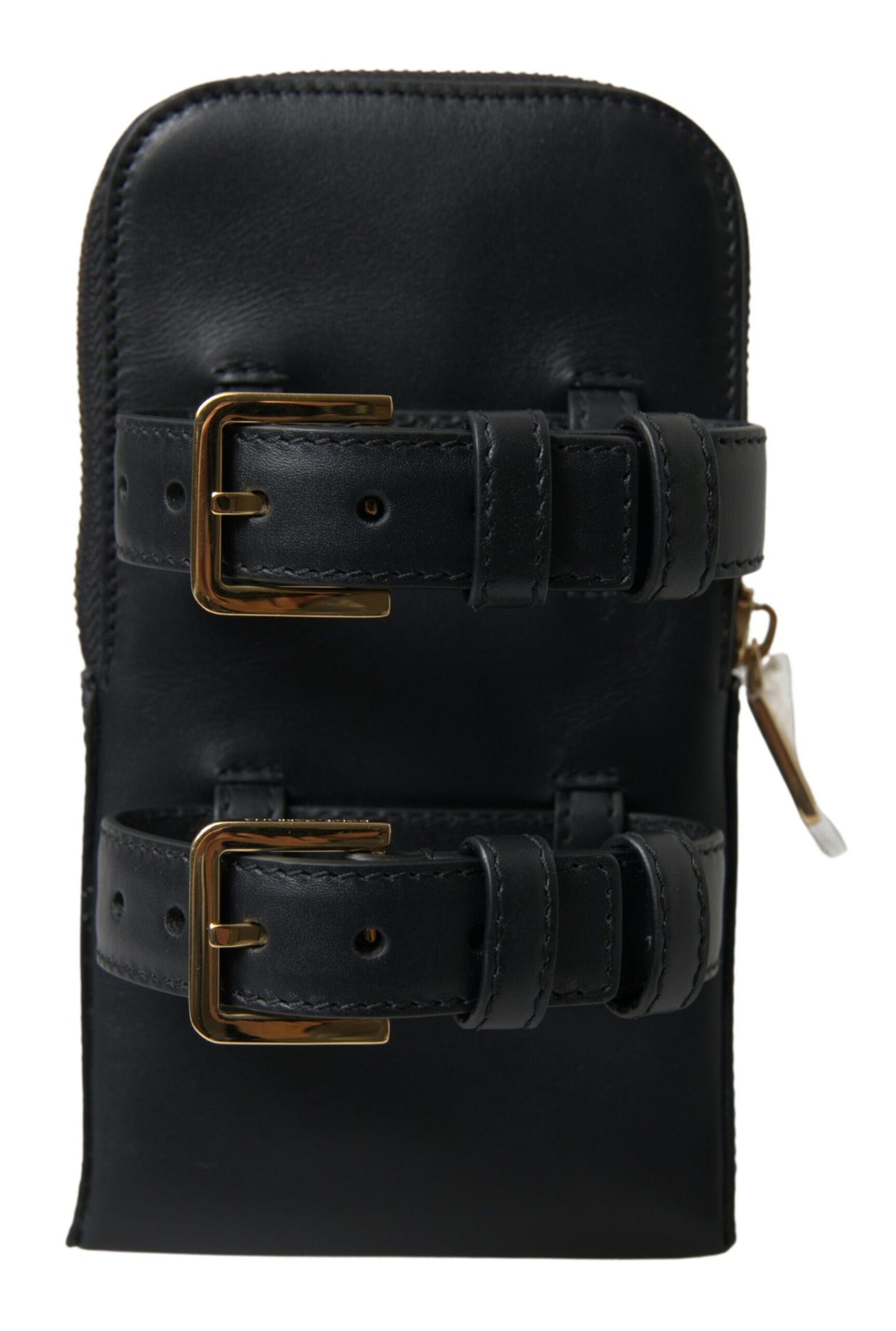 Dolce &amp; Gabbana Schwarze Leder Herren Geldbörse Doppel Gürtel Riemen Armband Tasche