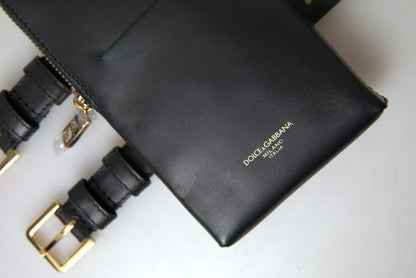 Dolce &amp; Gabbana Schwarze Leder Herren Geldbörse Doppel Gürtel Riemen Armband Tasche