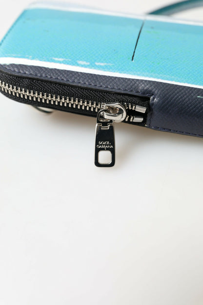 Dolce &amp; Gabbana Blaue Ledergeldbörse Crossbody Sling Handytasche Unisex
