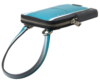 Dolce &amp; Gabbana Blaue Ledergeldbörse Crossbody Sling Handytasche Unisex